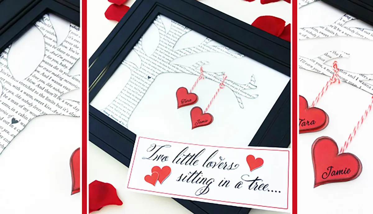diy valentines decorations - song frame with a tree made of music lyrics