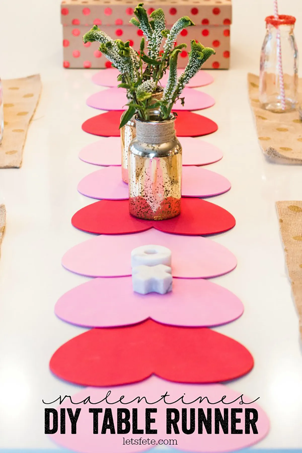 diy valentines decorations - love heart table runner placed on a table