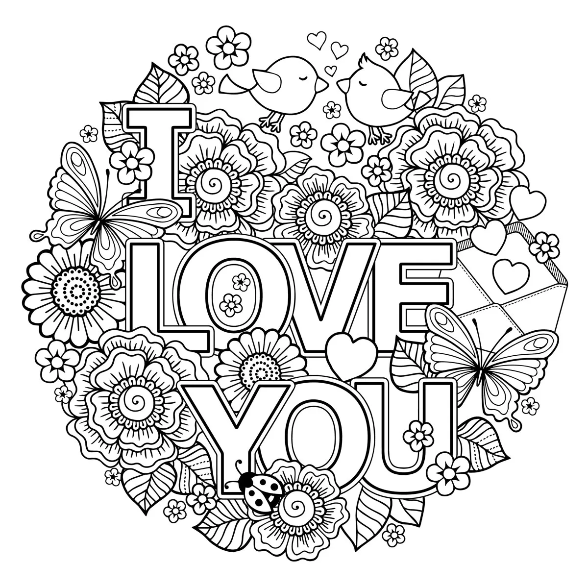 i love you Valentines colouring page