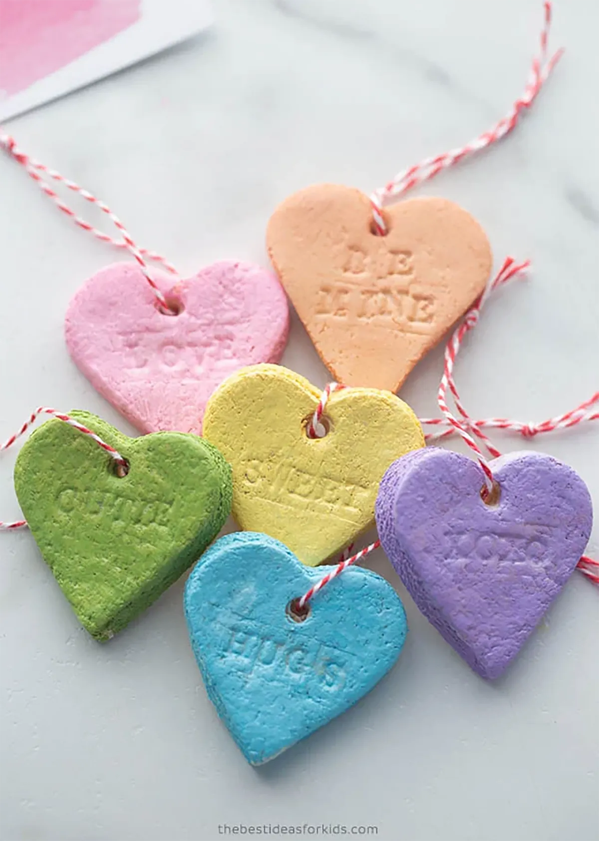 Salt dough in colourful heart shapes - valentines crafts for kids