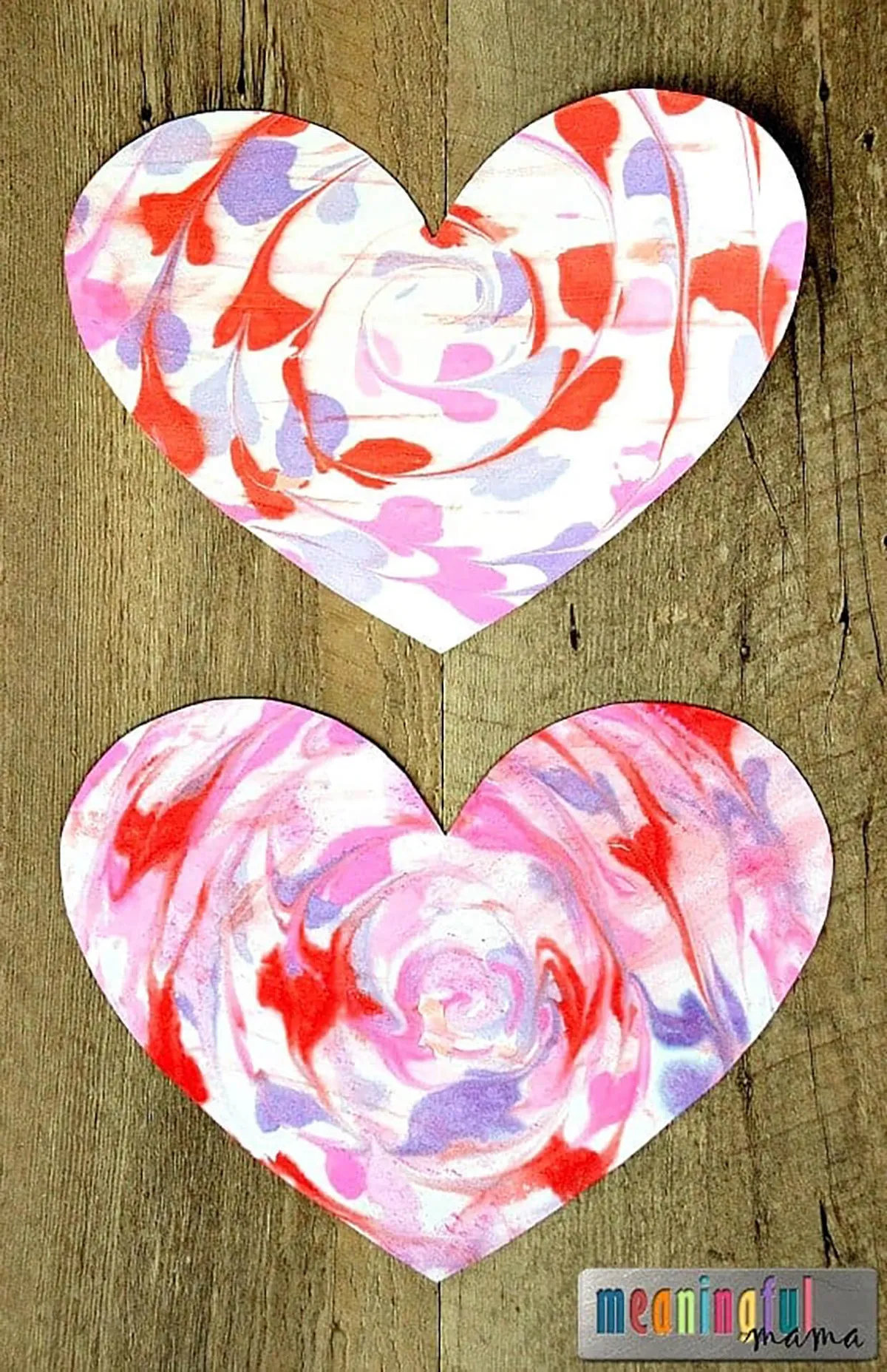 Paper heart swirled with red and pink paint - valentines crafts for kids