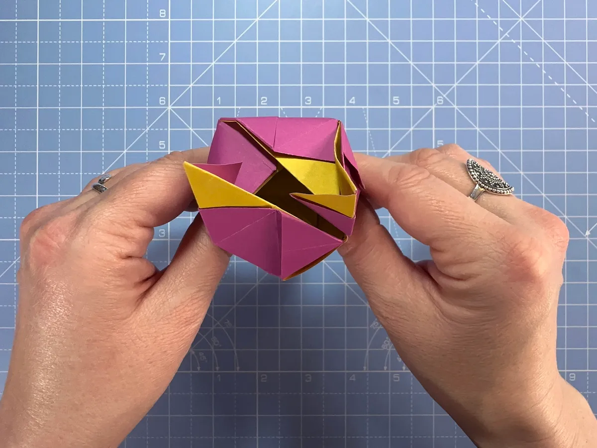 How to make an origami rose, step 45a