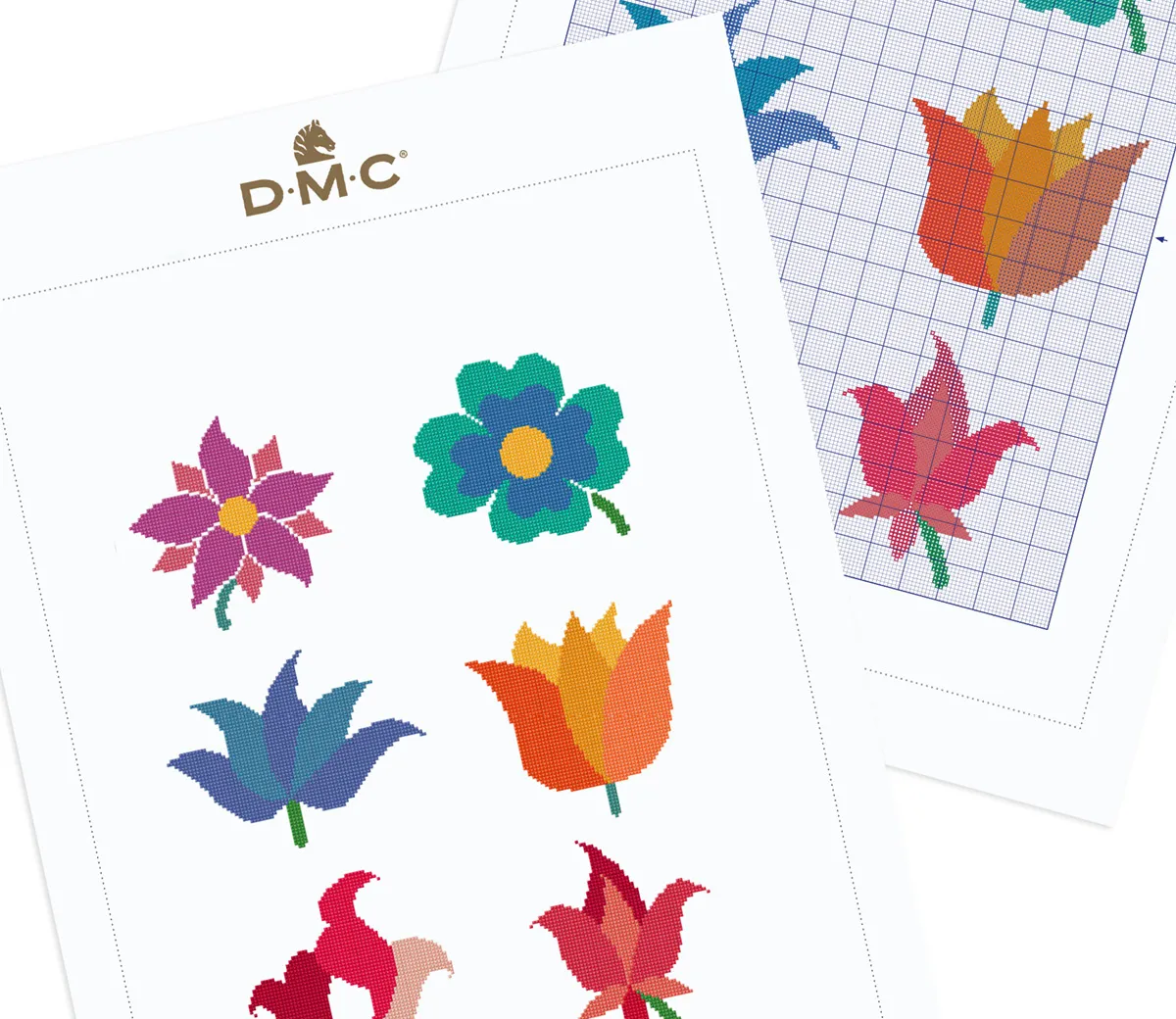 Free easy cross stitch flowers from DMC