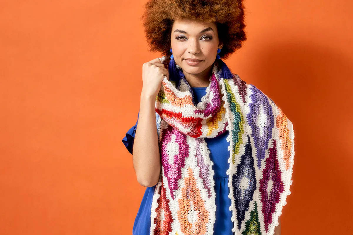 Crochet rainbow diamond scarf