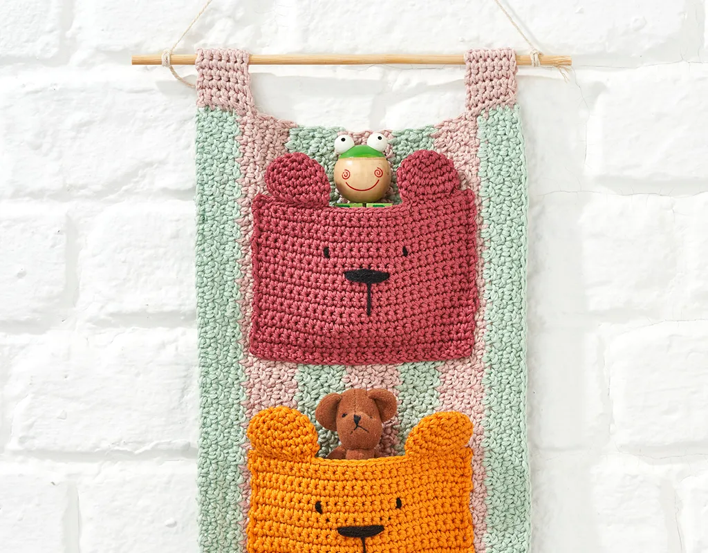 crochet bear storage pockets
