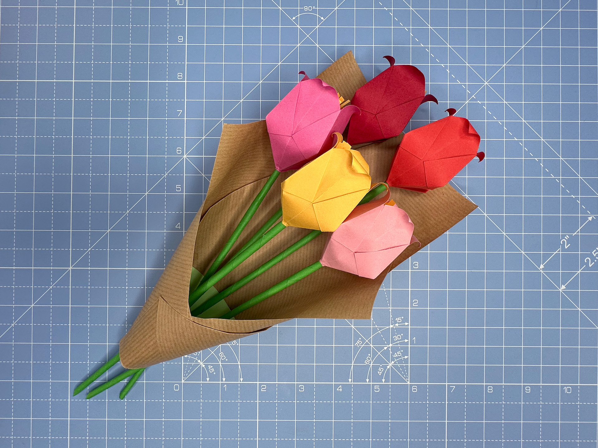 Making an origami bouquet step 52