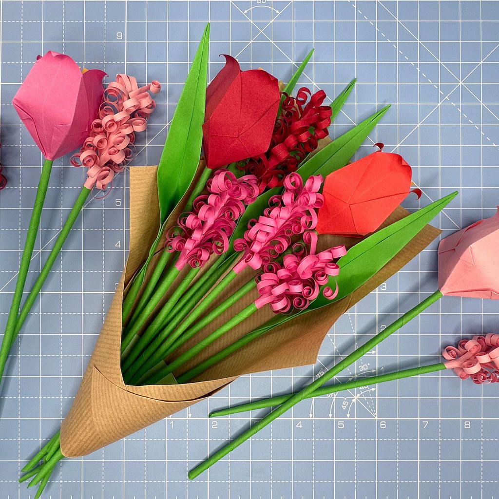 Making an origami bouquet step 54