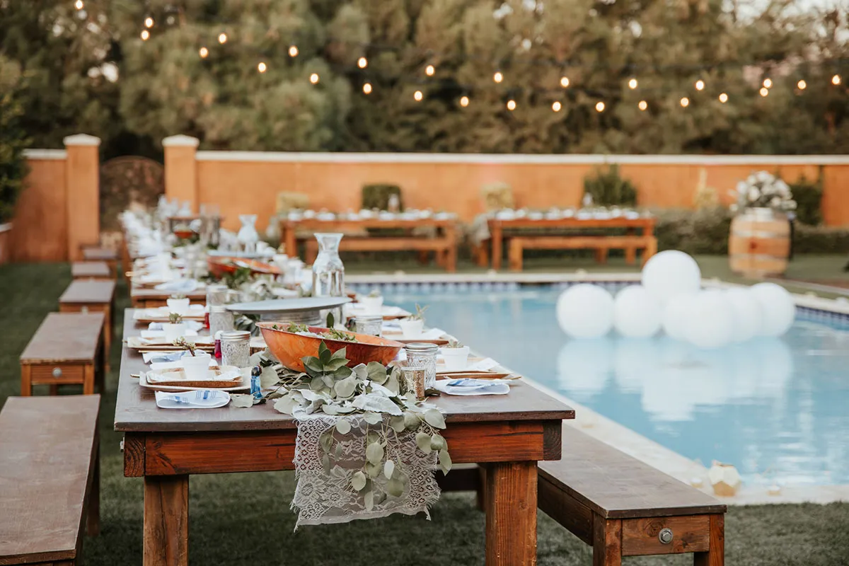 DIY backyard wedding table decor idea
