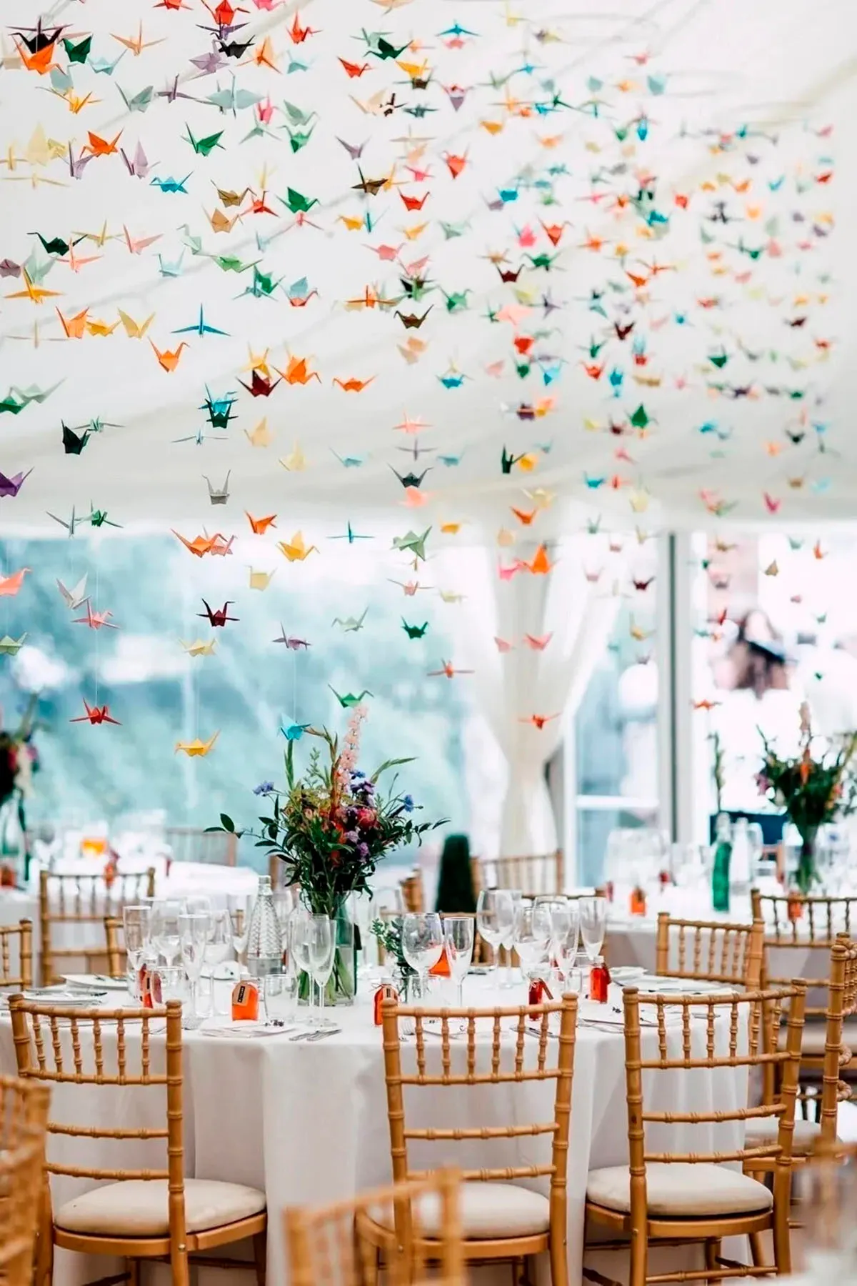 Origami cranes wedding reception decoration idea