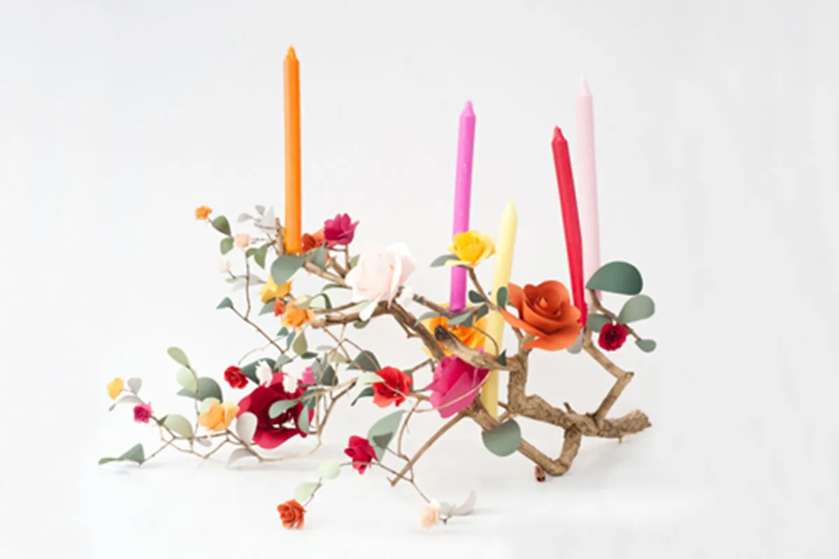 Paper flower candelabra DIY wedding centerpiece