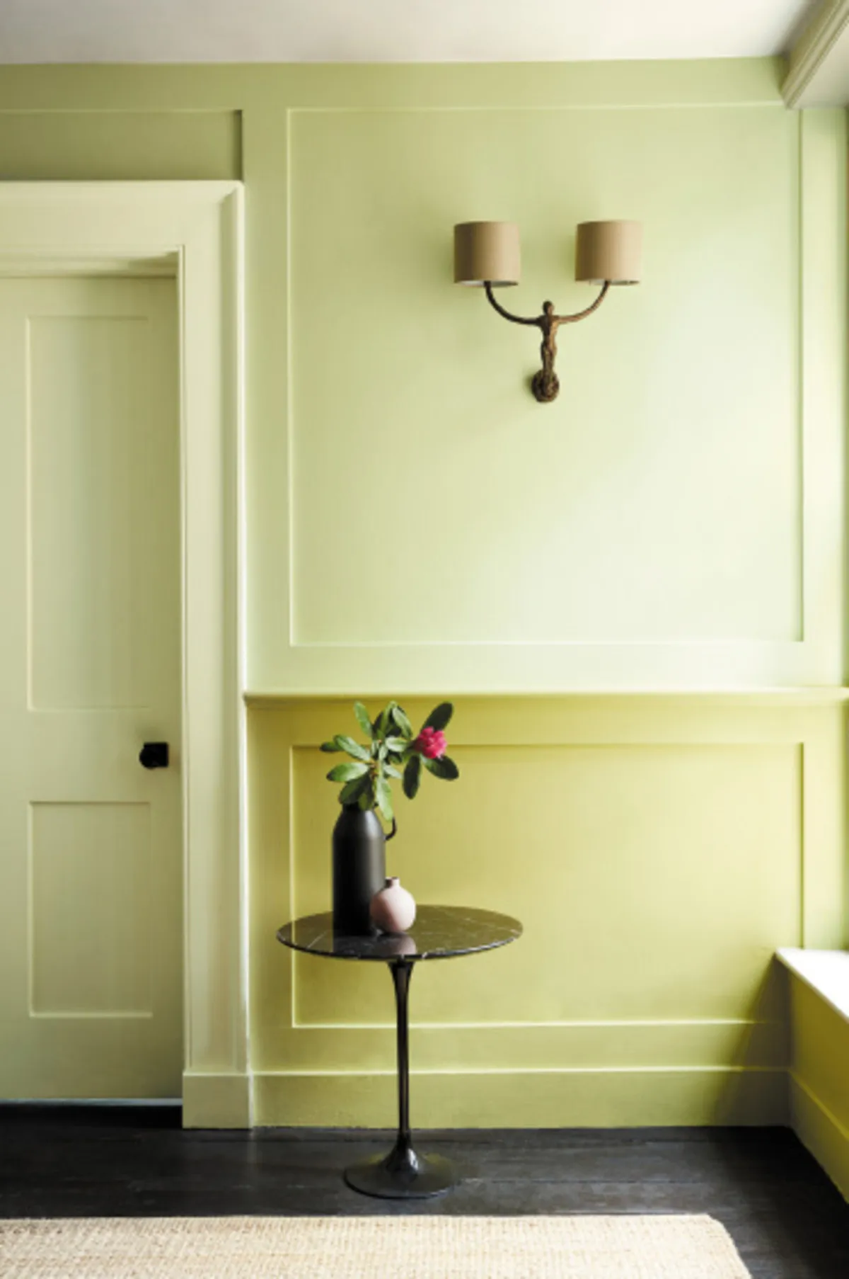 Little Greene wainscoting on both halves of the wall