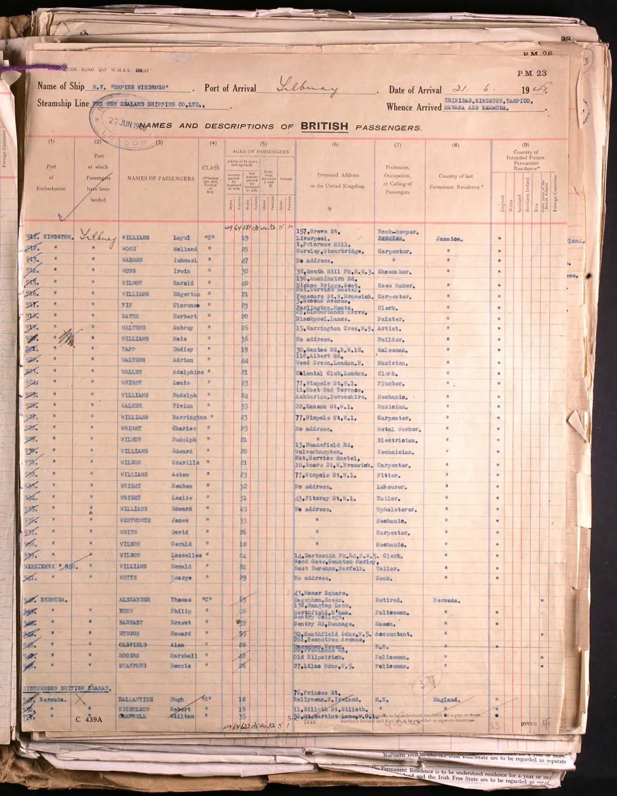  Windrush passenger list, 1948, available from Ancestry Jamaican ancestry
