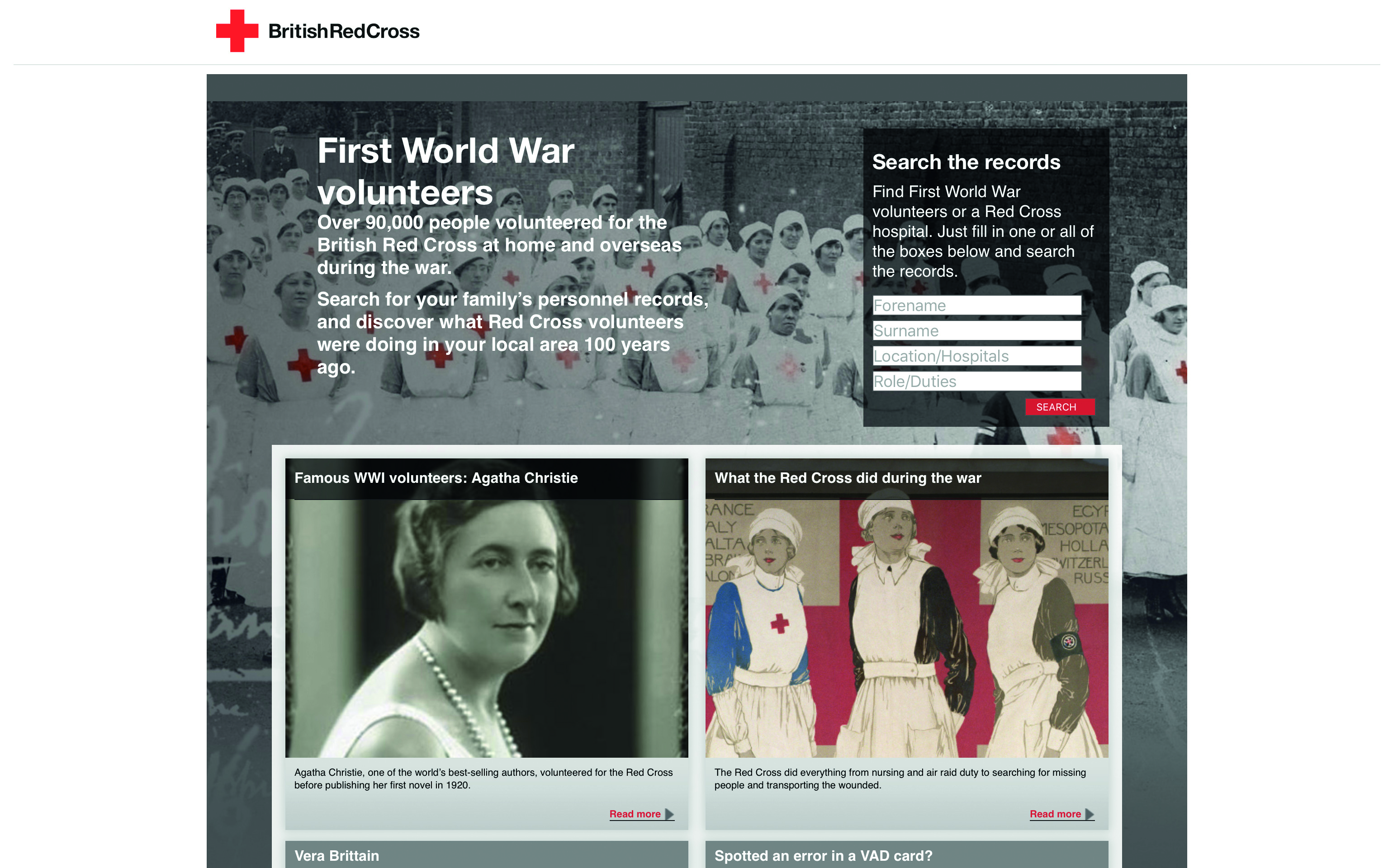 How did 'British Red Cross' volunteers help during the First World War? 