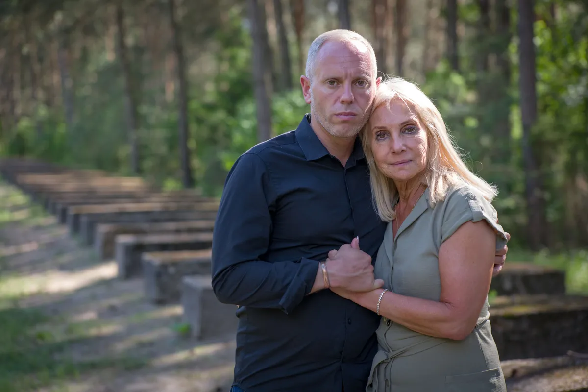 Robert Rinder and his mother Angela Cohen at the site of Treblinka in My Family, The Holocaust and Me