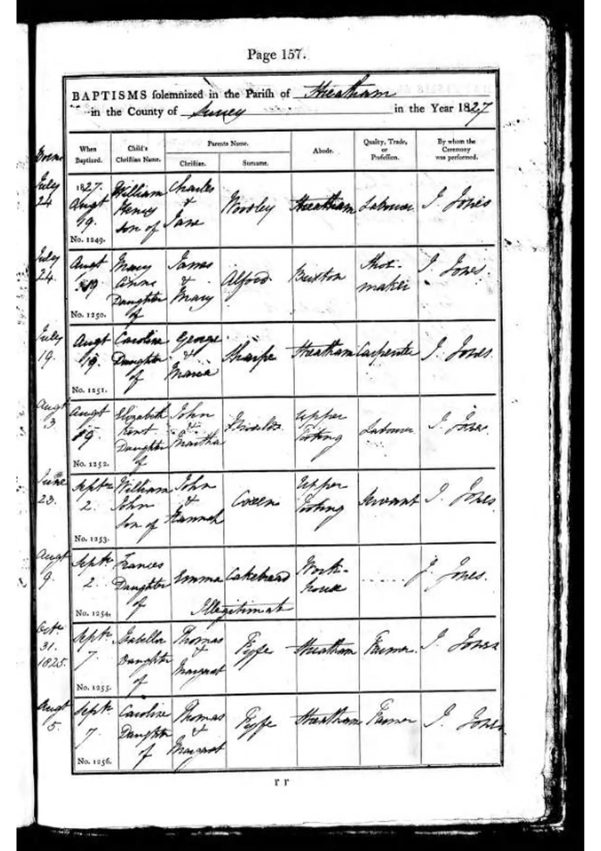  This 1827 baptism records list from London shows the father's profession