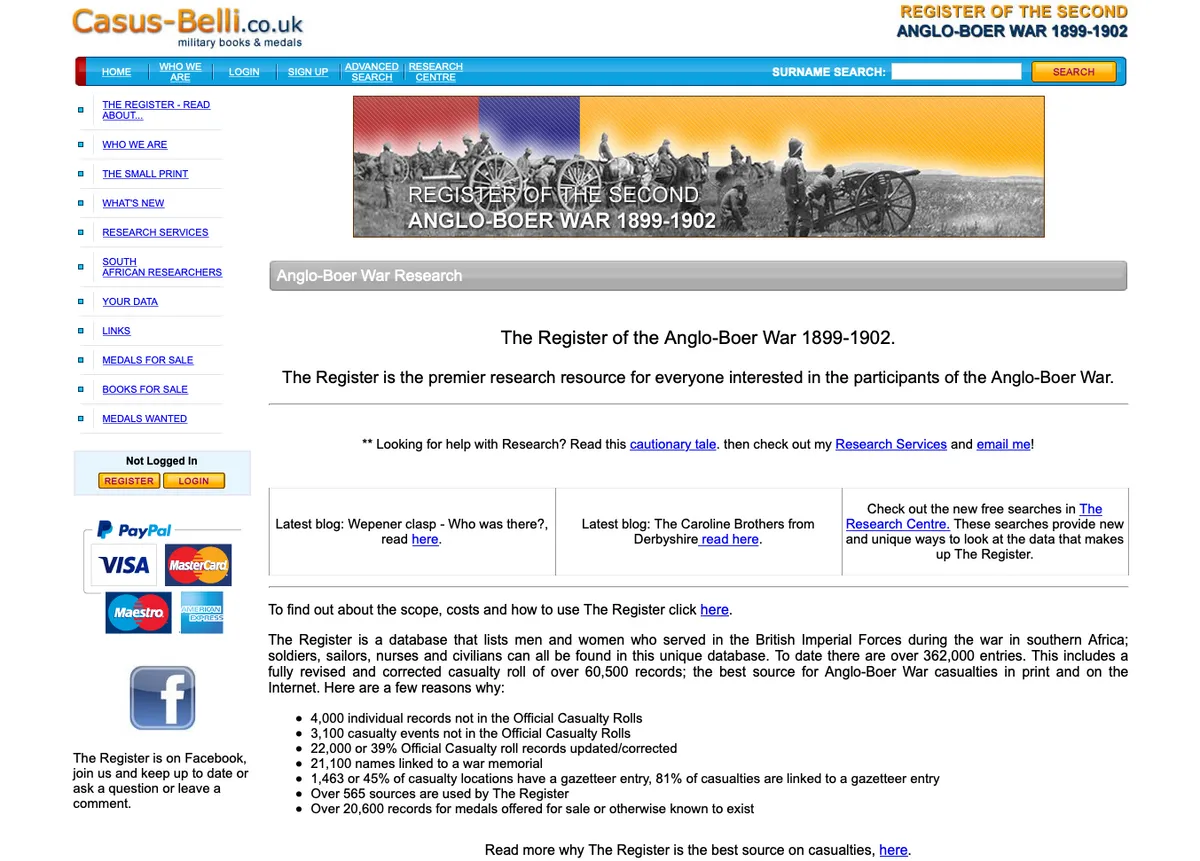 Casus-Belli Boer War records