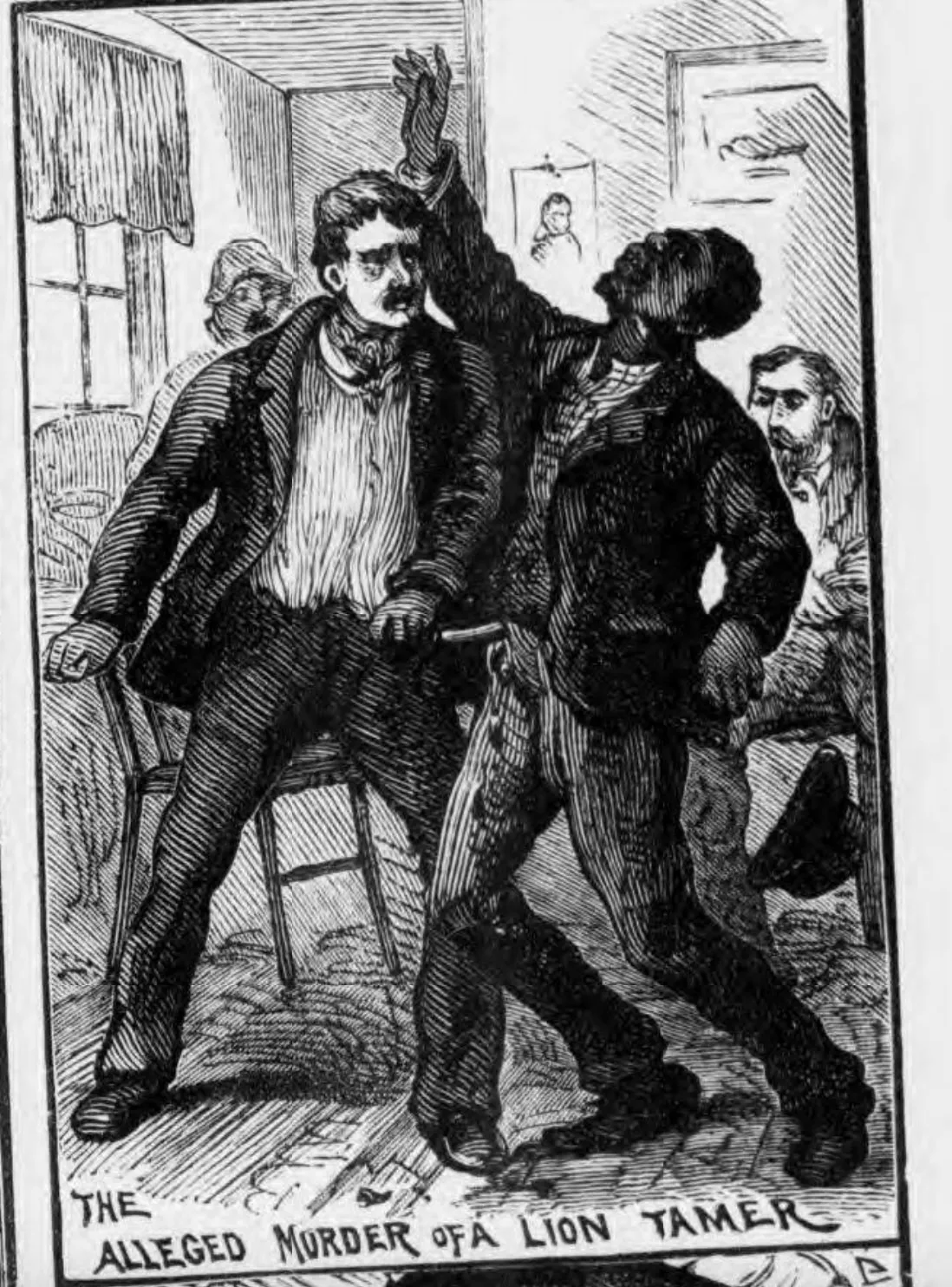 A newspaper sketch depicting the stabbing of Victorian boxer Alec Munroe