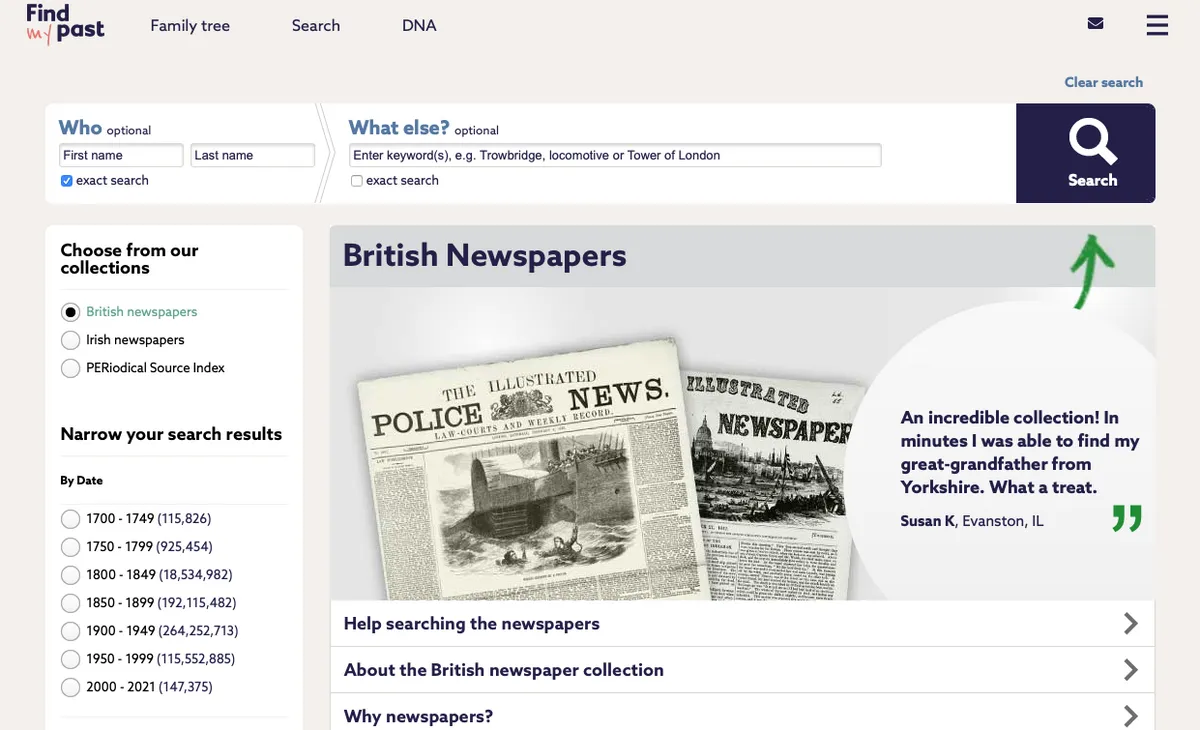 Findmypast's newspaper collection now, showing only English and Irish newspapers