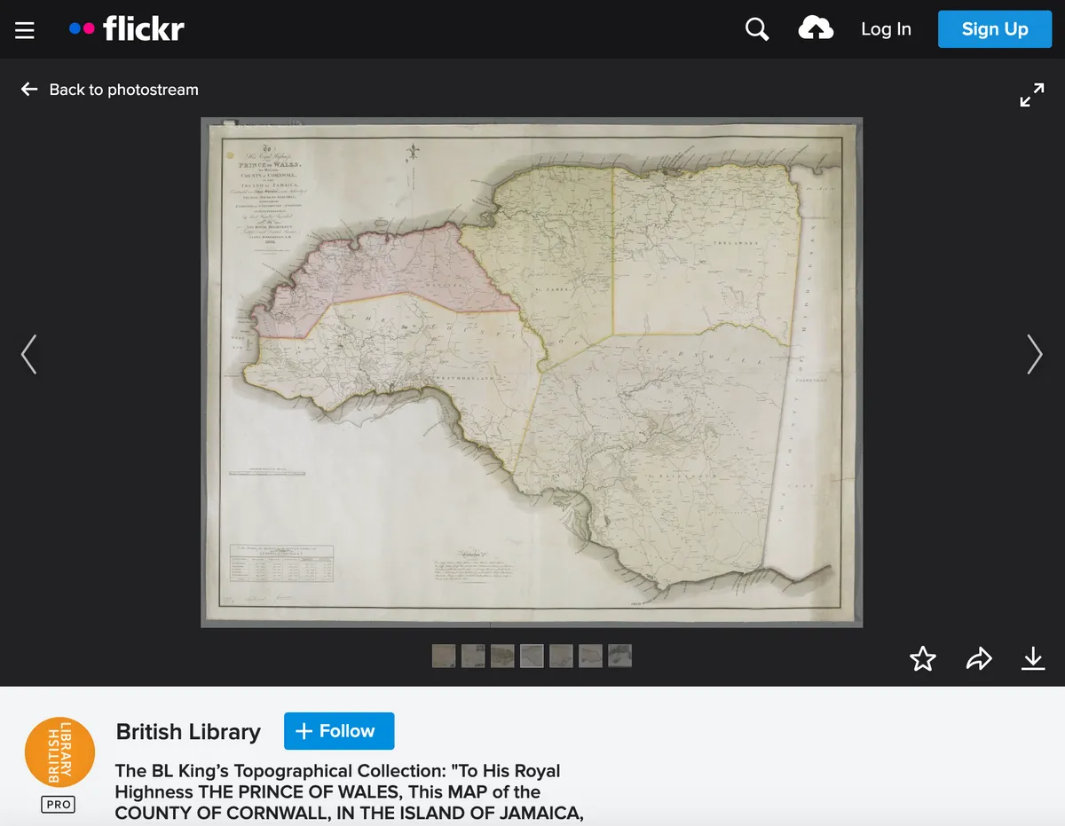 The British Library has digitised many of its old maps of Jamaica and put them on Flickr Jamaican ancestry