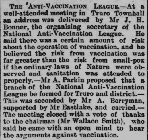 Anti vaccination meeting in Truro, 1902