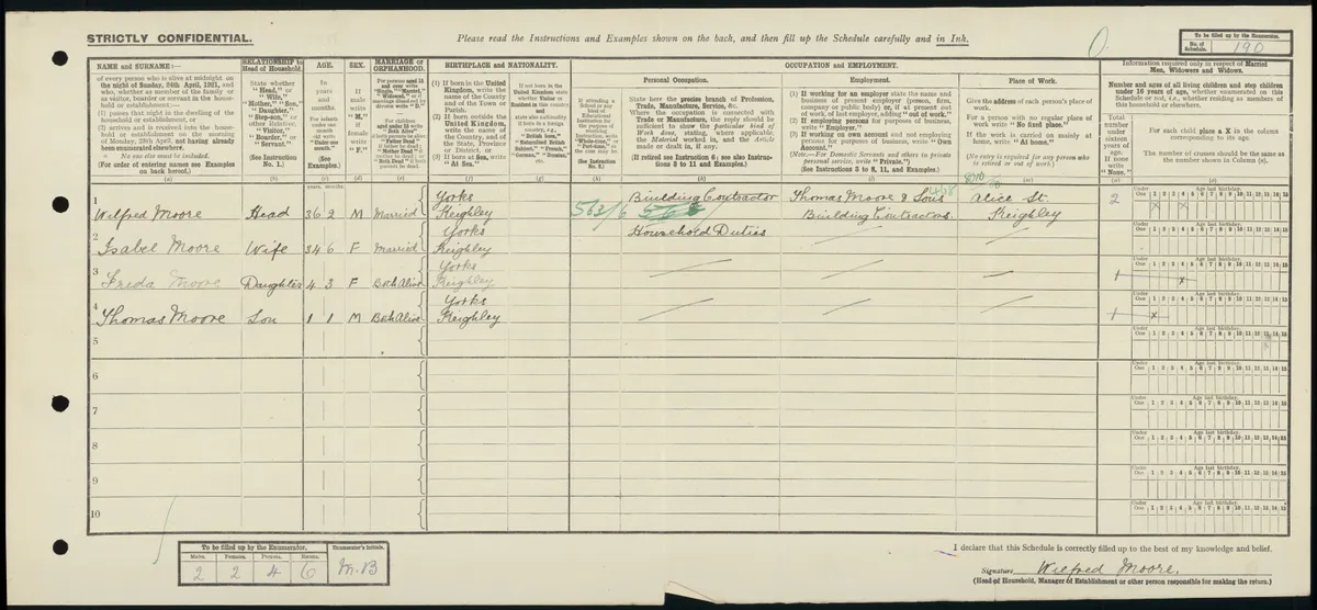 Captain Sir Tom Moore in the 1921 census UK census records