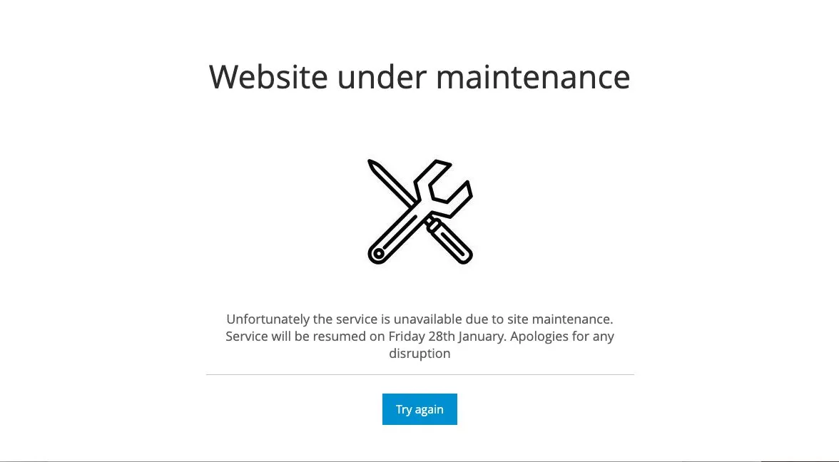 Screenshot from Find a Will website saying service will resume on 28 January