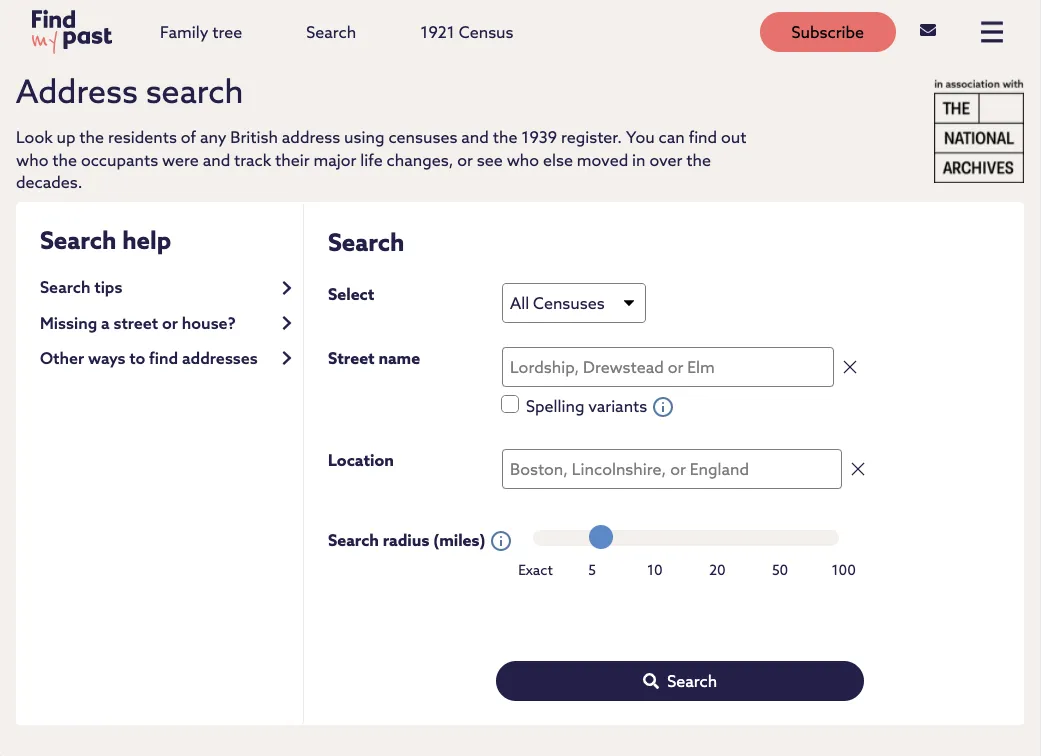 Search the UK census by address on Findmypast