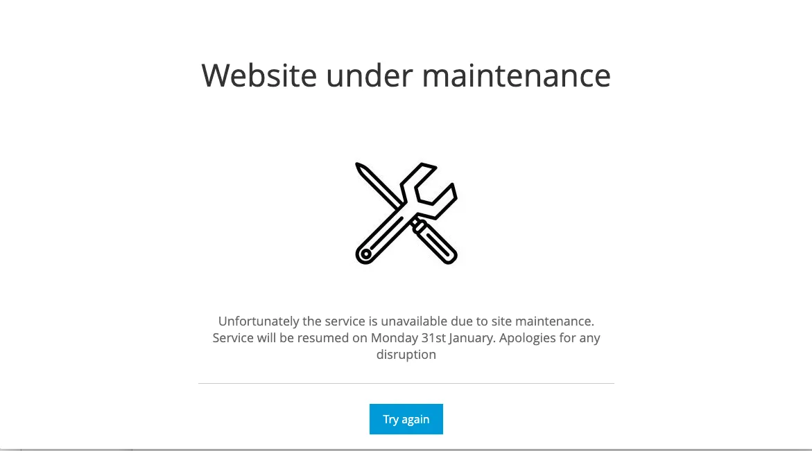 Screenshot from Find a Will website saying service will resume on 31 January