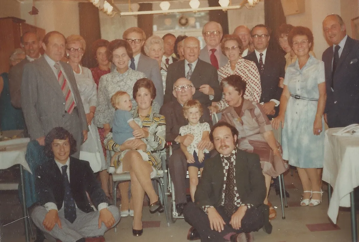 Matt Lucas' maternal grandmother, Margot, sitting on the right with his maternal grandfather, Morris, sitting in the middle next to Matt on his mother's knee