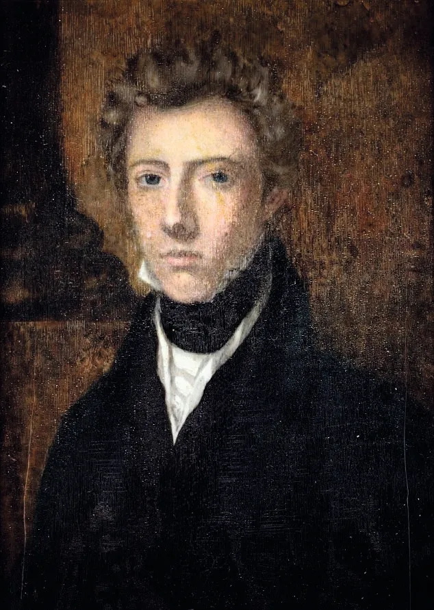 Oil portrait of James Barry, a white AFAB person with brown hair wearing a black men's suit