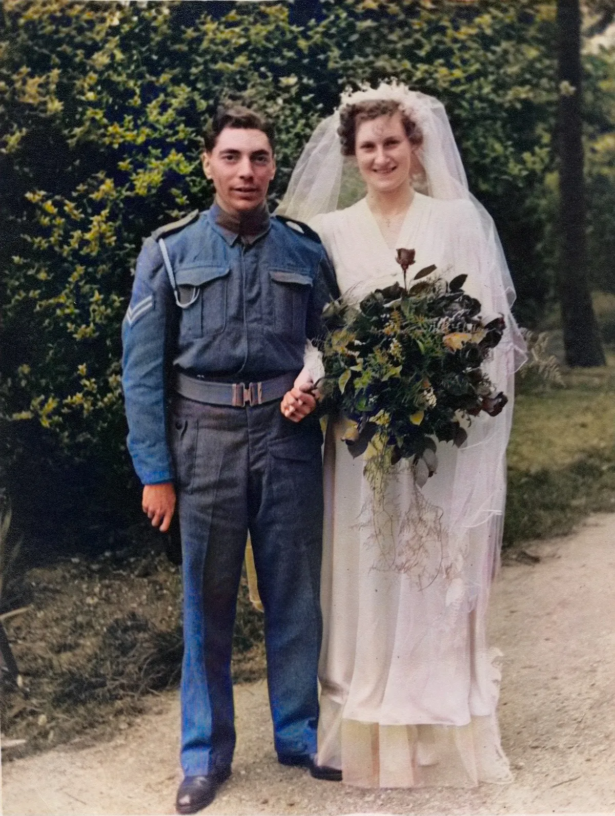 Colourised WW2 wedding photograph