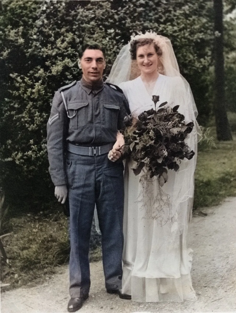 Colourised WW2 wedding photo