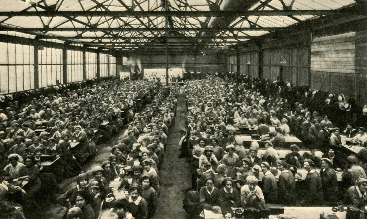 The mess room in an armanents factory