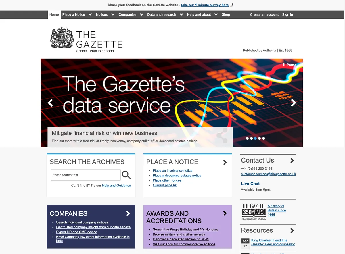 The London Gazette website