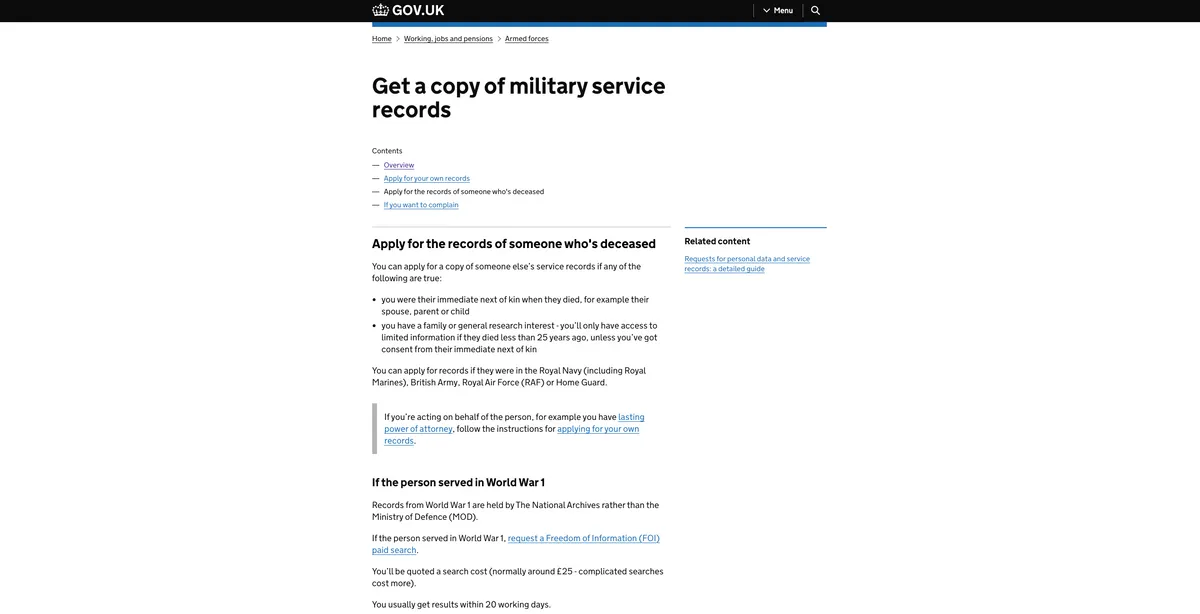 Ministry of Defence British Army records