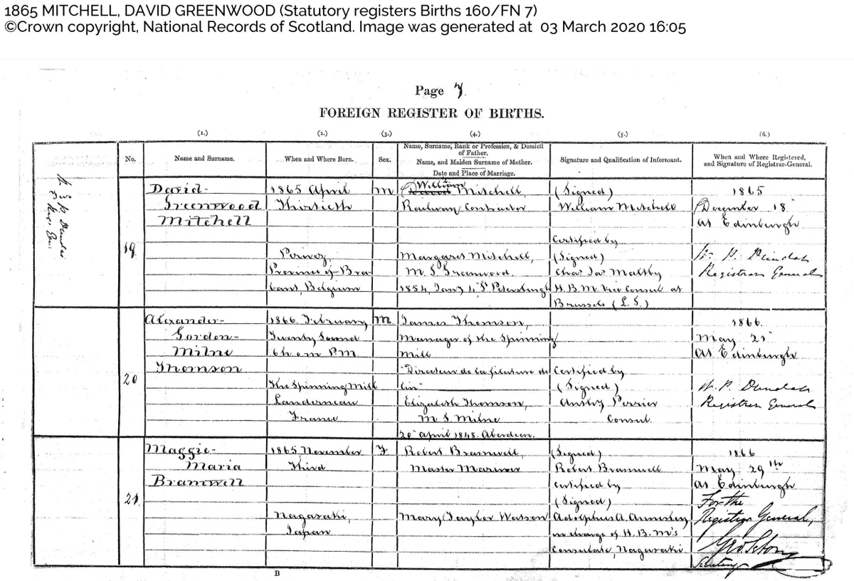 Scottish birth records from 1865