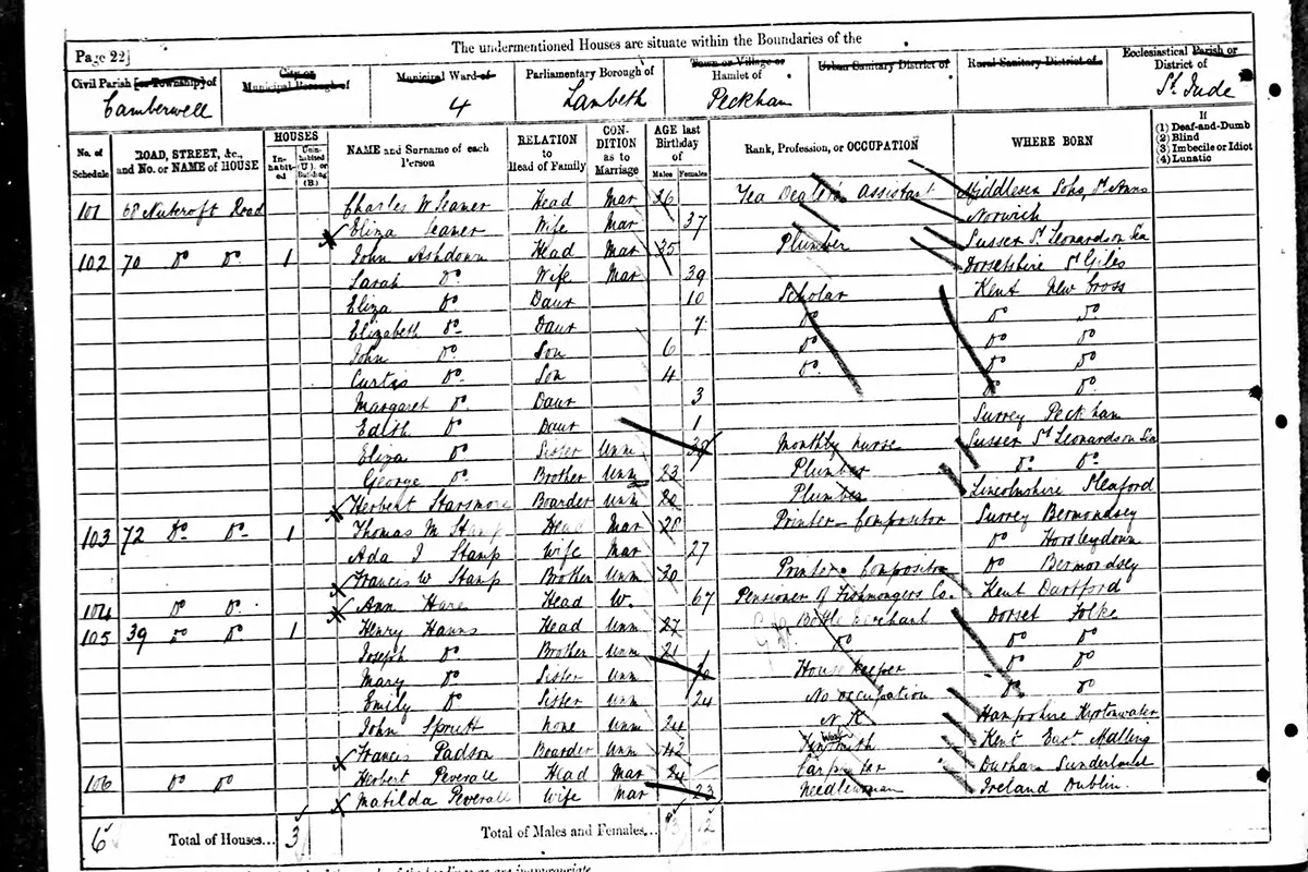 A handwritten census form