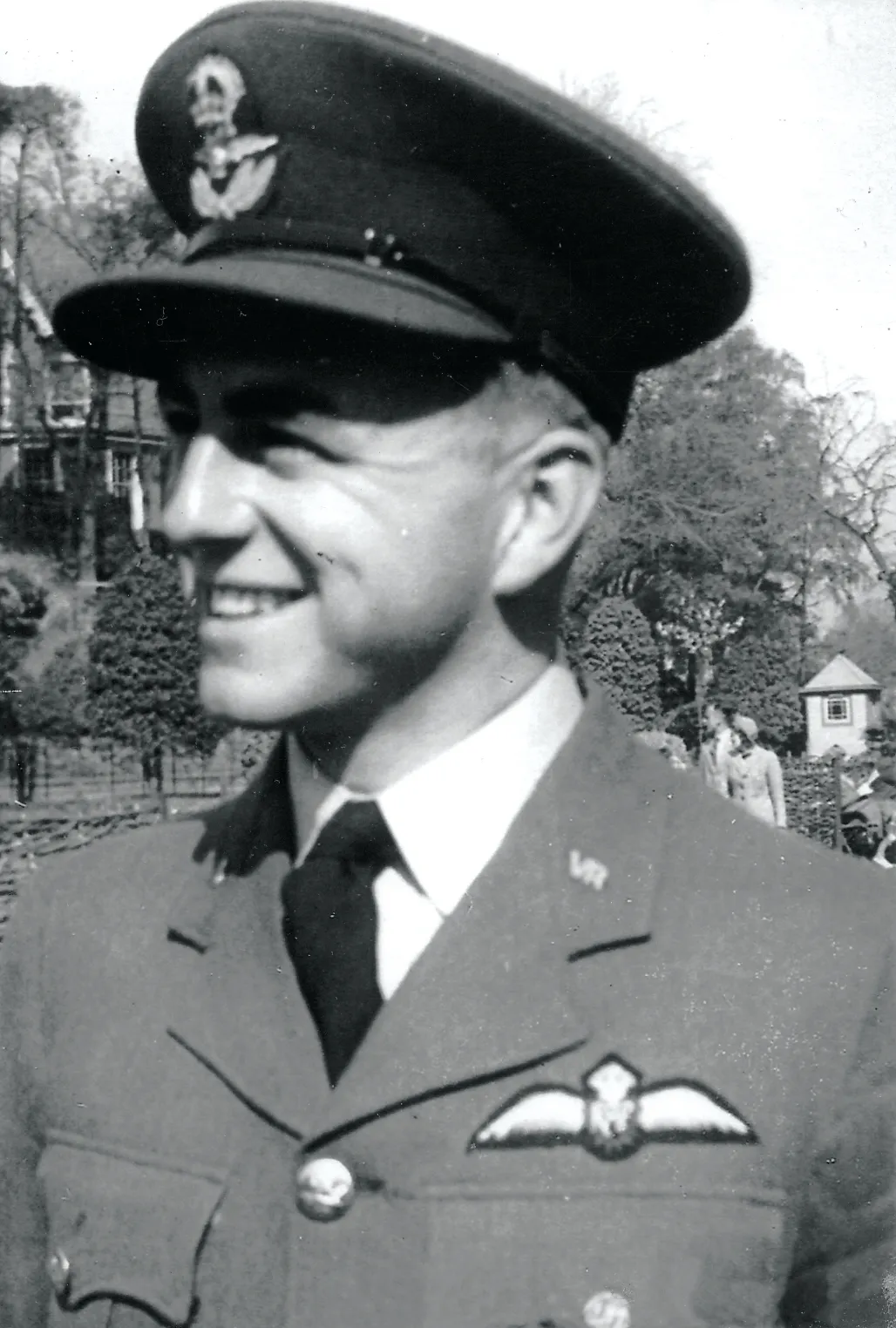 Black and white photograph of a young man in RAF uniform