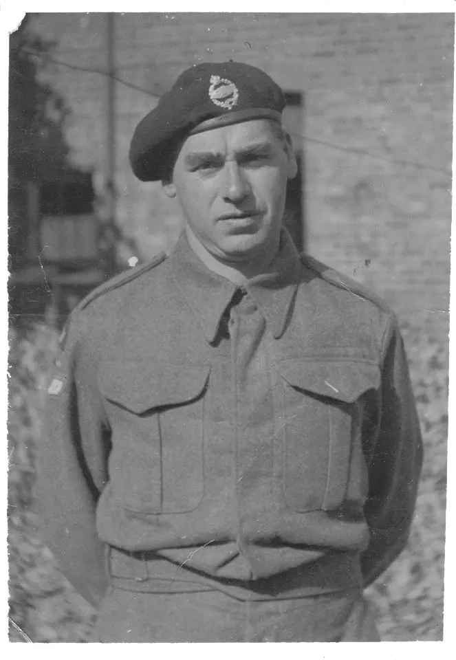 Black and white photograph of a man in Second World War uniform