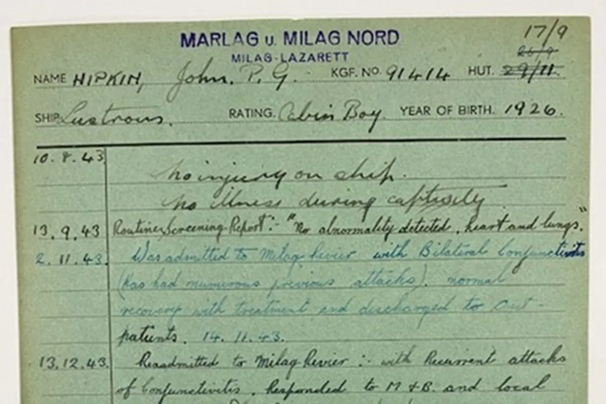 A German POW record printed on green paper