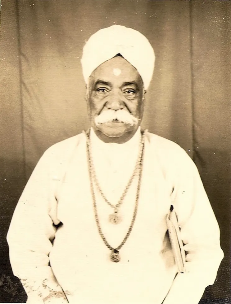 Black and white photograph of an Indian man with a moustache and turban