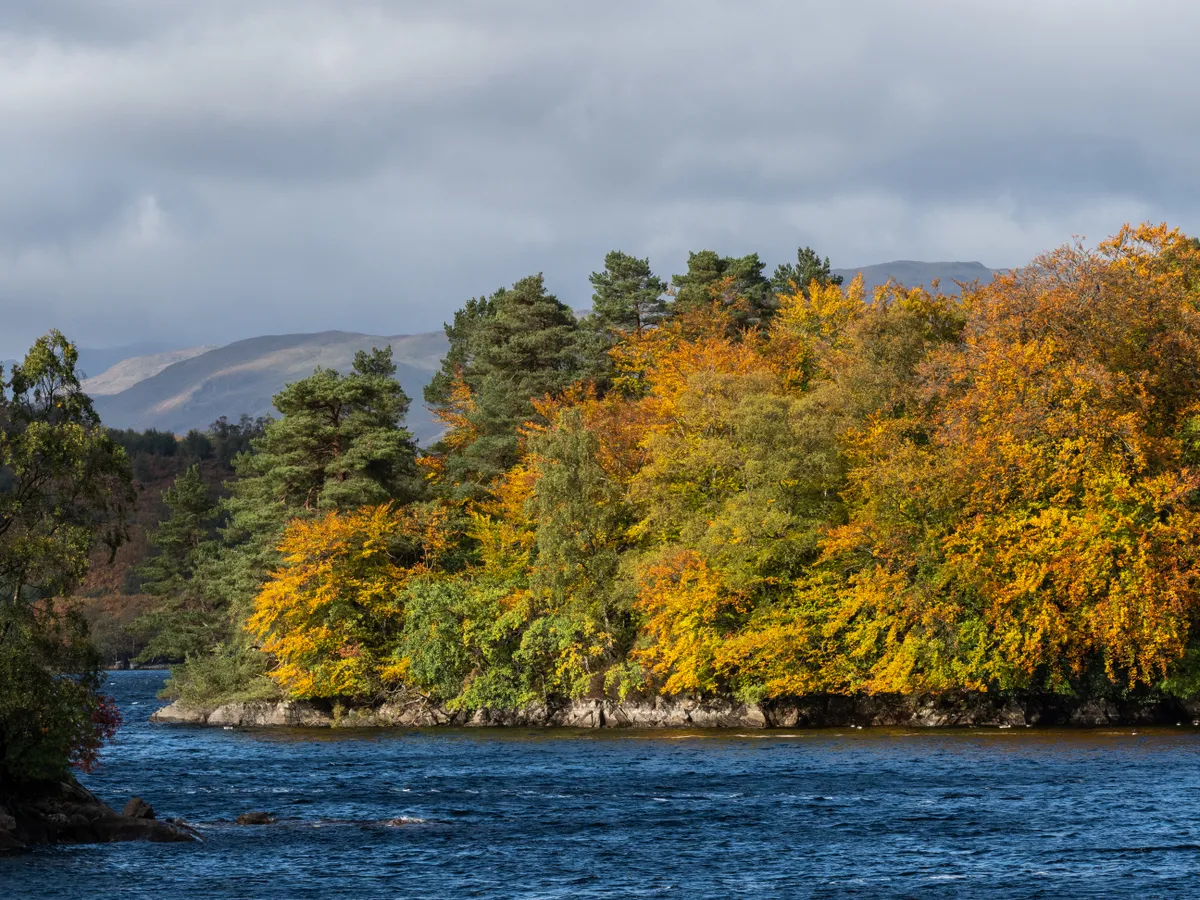 A blustery autumnal day at Loch Katrine the source of much of Glasgows drinking water.The loch is a scenic attraction in the Trossachs area of the Scottish Highlands