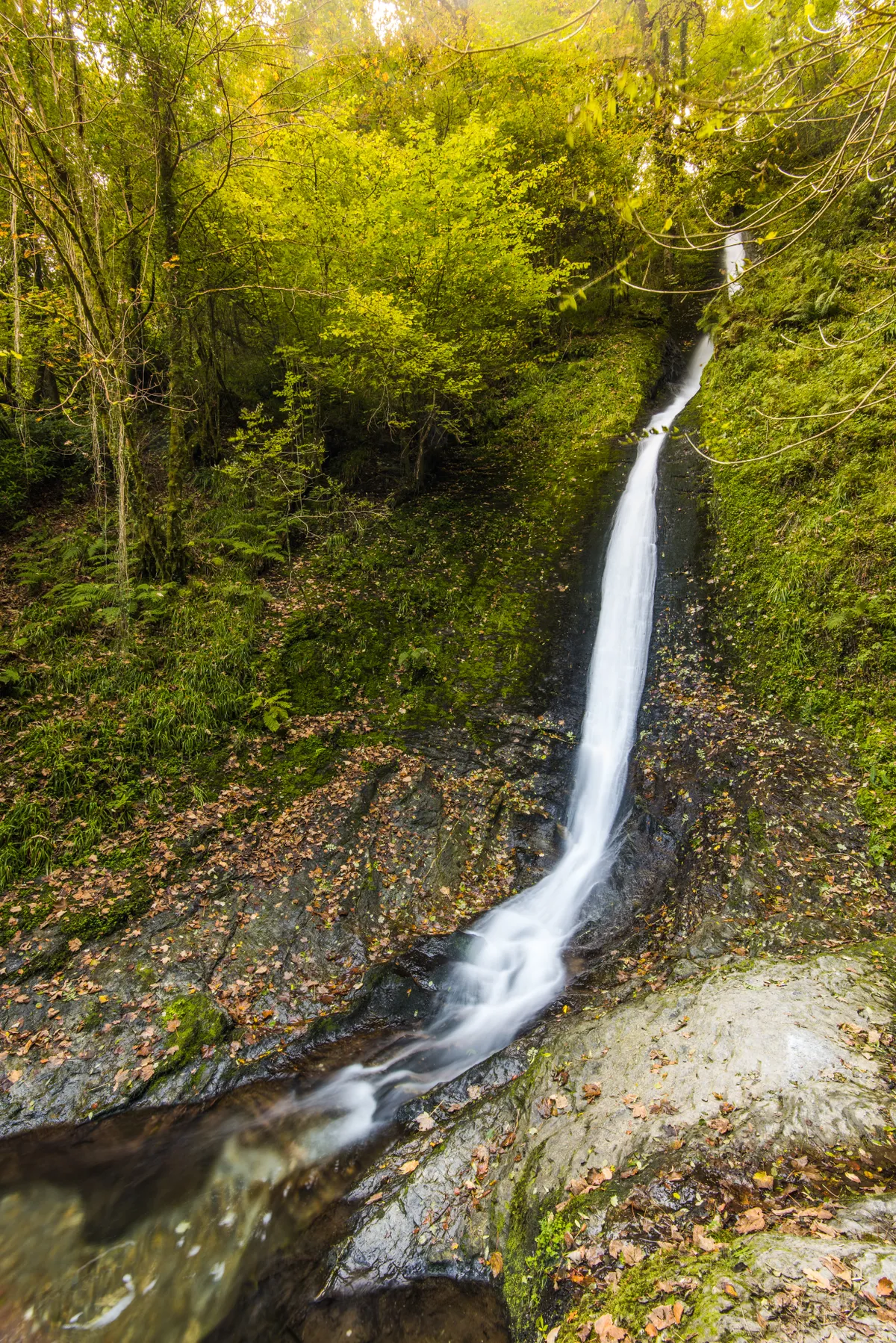 White Lady waterfall in Lydford Gorge, UK in autumn scenery