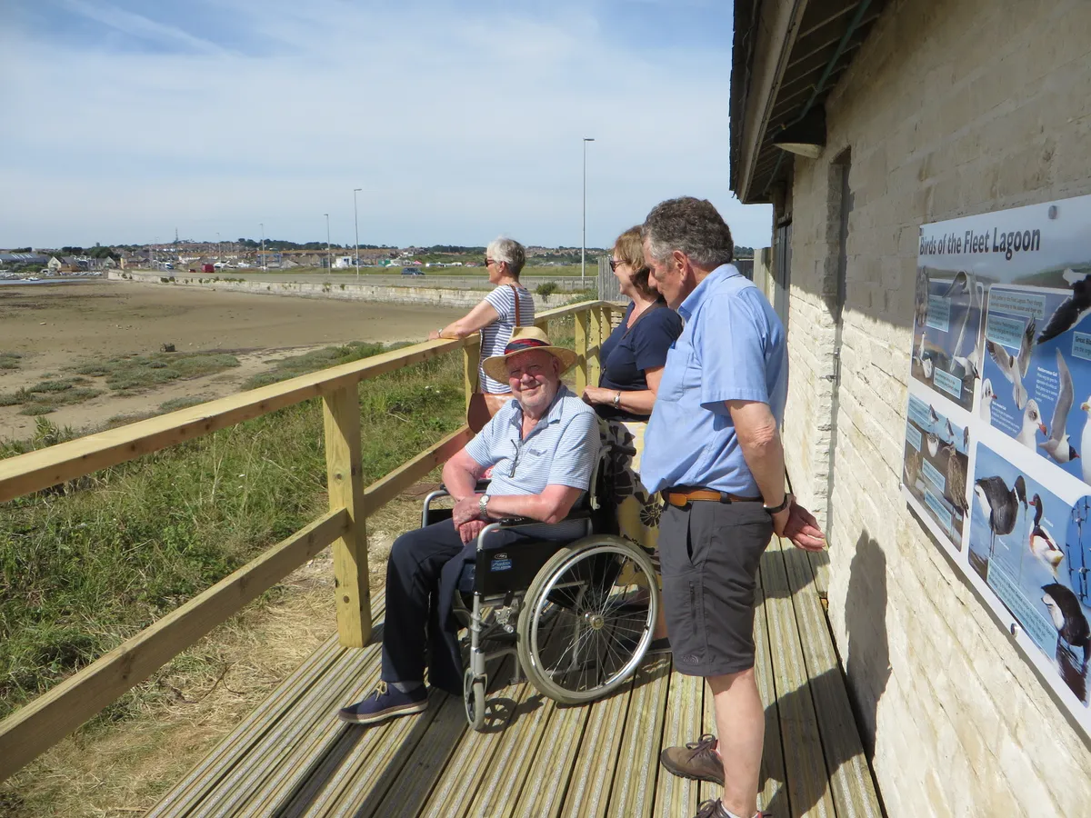 In 2017, the Chesil Beach Centre added a wheelchair friendly viewing platform, which overlooks the Fleet Lagoon © Dorset Wildlife Trust