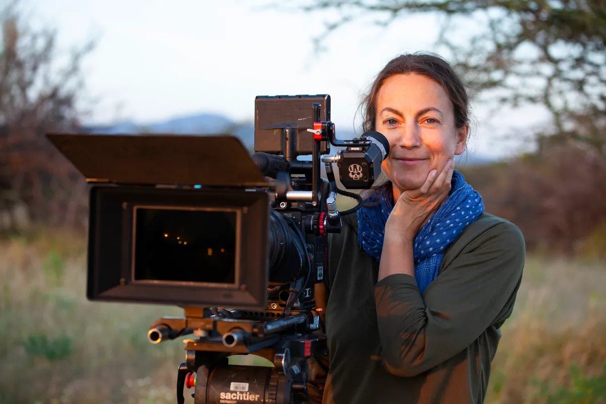 Sue Gibson filming in the Samburu/Buffalo Springs National Reserves, Kenya. © James Hemming
