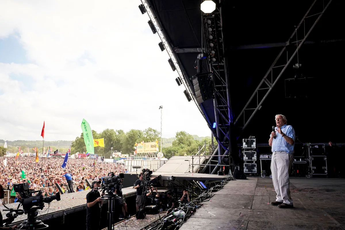 Sir David Attenborough launched the prequel for Seven Worlds, One Planet in a surprise appearance at Glastonbury. © Alex Board
