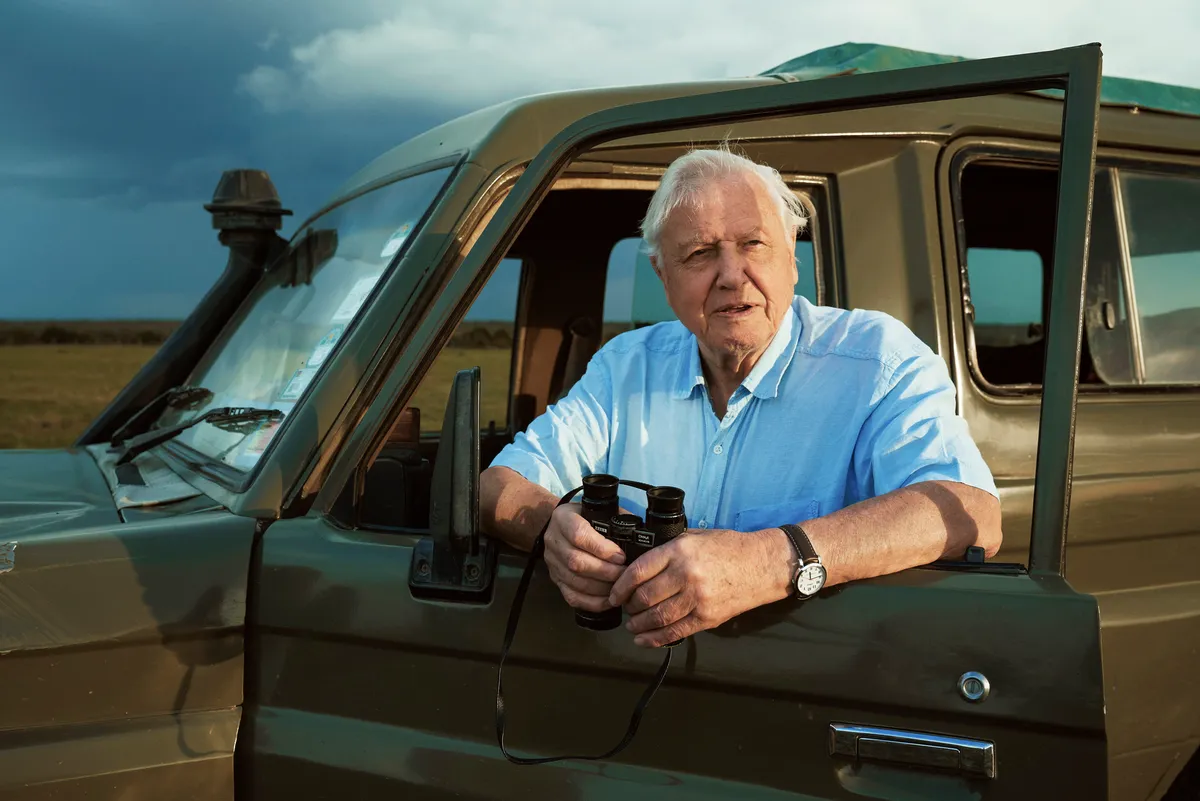 Sir David Attenborough on location at Ol Pejeta Conservancy, Kenya. while filming for Seven Worlds, One Planet. © Alex Board/BBC NHU