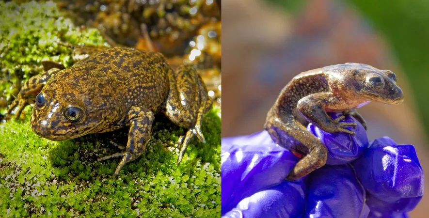 A comparison of a healthy frog (in 2015) and one of the malnourished frogs. © Claudio Soto/Ministry of Housing and Urbanism of Chile