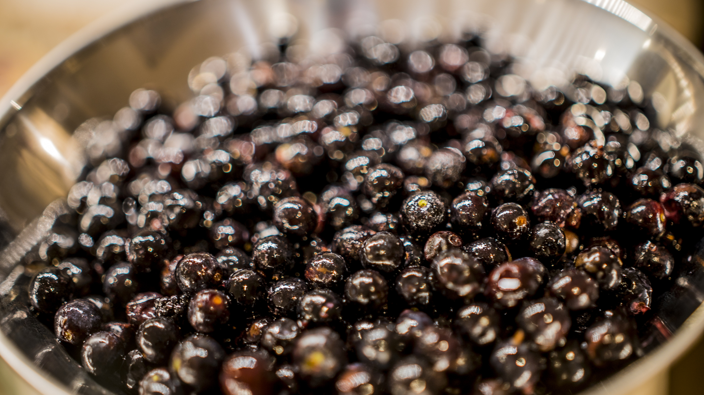 Sloe berries in weighing scales. © Whistle Video/Getty