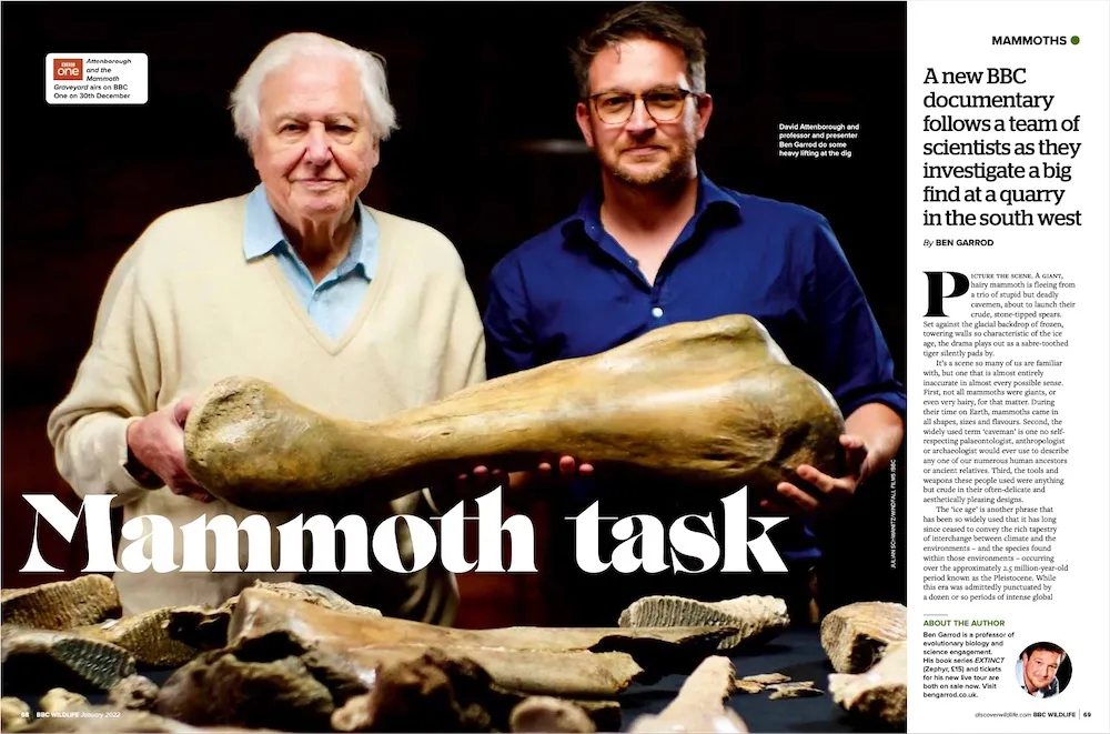 Attenborough & the Mammoth Graveyard in the January issue of BBC Wildlife magazine